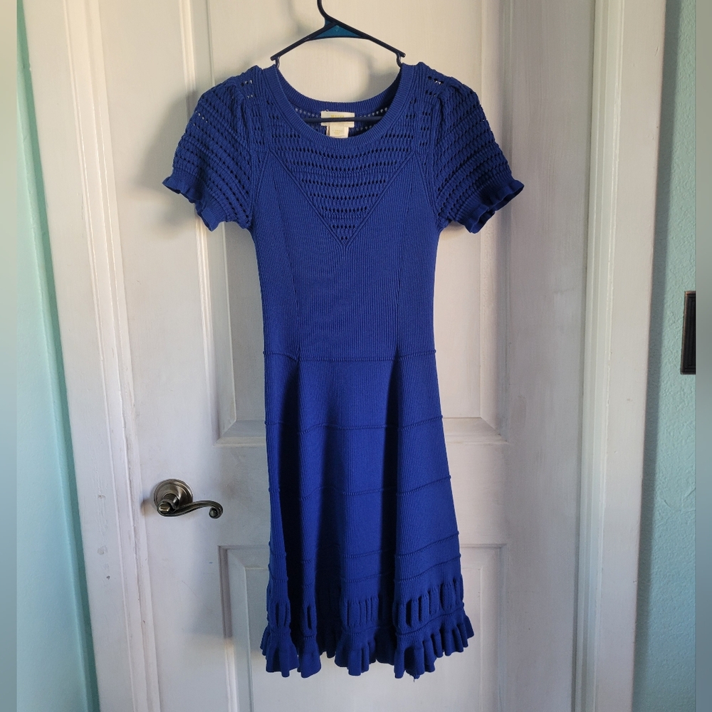 Anthropologie Maeve | Cobalt Blue Knit Short Sleeve Sweater Dress | XS
